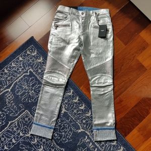 Balmain Silver Coated Denim Jeans